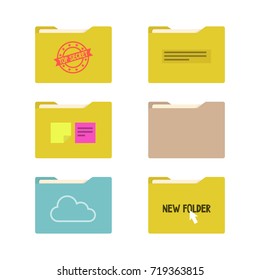 Set of document folders. Yellow, craft and blue paper. Document storage system. Flat editable vector illustration, clip art