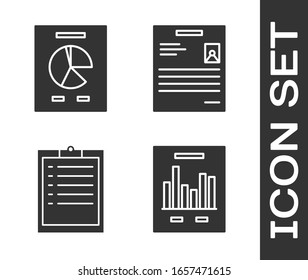 Set Document with graph chart, Document with graph chart, Clipboard with checklist and Personal document icon. Vector