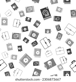 Set Document with graph chart, Clipboard with graph chart, Briefcase and User manual on seamless pattern. Vector