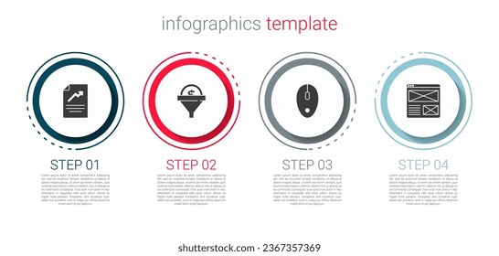 Set Document with graph chart, Lead management, Computer mouse and Browser window. Business infographic template. Vector