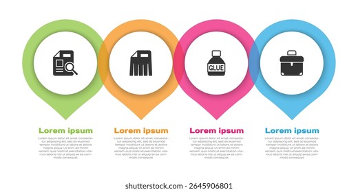 Defina o Documento com gráfico, triturador de papel, cola e porta-arquivos. Modelo de infográfico comercial. Vetor