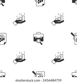Set Document with graph chart, Work search and Financial growth on seamless pattern. Vector