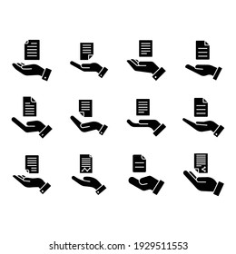 Set Of Document Handover Glyph Icon. Simple Solid Style File Symbol. Ownership, Transfer, Academy, Business Agreement Concept. Vector Illustration Isolated On White Background. EPS 10.