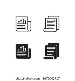 Conjunto de iconos de documento aislados en fondo blanco. Diseñado con varios estilos. Ilustración vectorial en color blanco y negro. Vector Premium