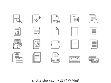 Conjunto de icono de documento. Papel, libro, Acuerdo, Portapapeles, papel, lista de verificación, lápiz, símbolo de Vector de ícono de página