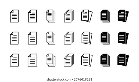 Conjunto de Vector de icono de documento sobre fondo blanco
