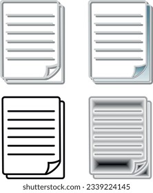 Set of document icons with curled corners symbolizing files, reports, notes, or other types of written information