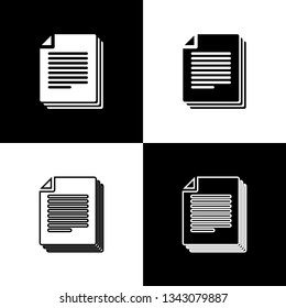 Set Document icons isolated on black and white background. File icon. Checklist icon. Business concept. Line, outline and linear icon. Vector Illustration