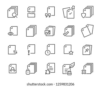 set of document icons, such as files, checkmark, find, search, paper