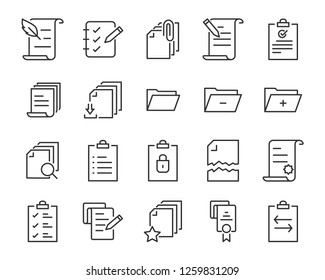 set of document icons, such as files, checkmark, find, search, paper