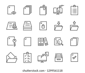 set of document icons, such as files, checkmark, find, search, paper