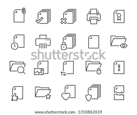 set of document icons, such as files, checkmark, find, search, paper