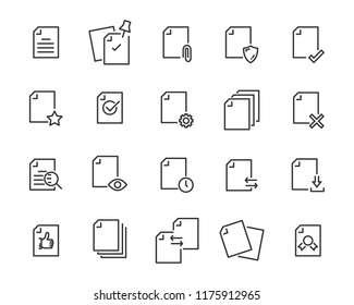 set of document icons, such as paper, mark, note, check, find