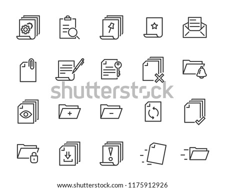 set of document icons, such as paper, mark, note, check, find