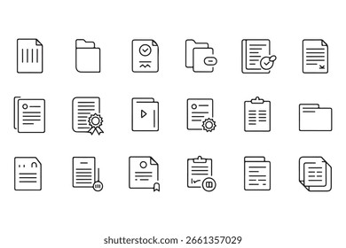 Set of document icons for web design and application interface in vector format clean and simple outline style
