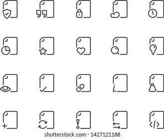 set of document line icons, check, data, file, paper, view