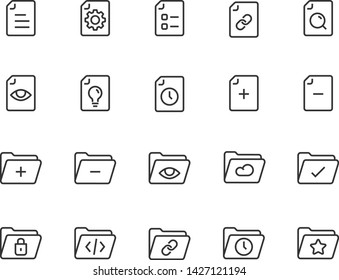 set of document line icons, check, data, file, paper, view