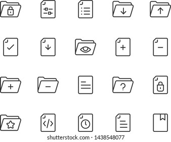 set of document line icons, check, data, file, paper, view