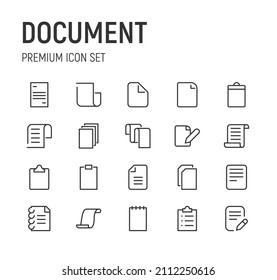 Set of document line icons. Premium pack of signs in trendy style. Pixel perfect objects for UI, apps and web. 