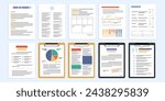 Set of document, Document on paper holder and clipboard, Sheet paper and document with data, Checklist document, flat design icon vector illustration.	