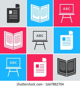 Set Document, Open book and Chalkboard icon. Vector