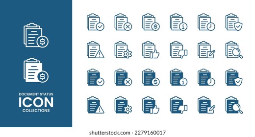 Set of document paper contract status icon collection business approval process symbol illustration vector design for finance, investment, term, and policy