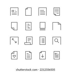 Set of document and paper icons, paper, download, infographic, favorite, page, text, file and linear variety vectors.
