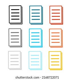 Set document paper icon,vector illustration. Paper,page,document,file,data symbol logotype. Flat design in various colors,use for web,app and mobile design element.