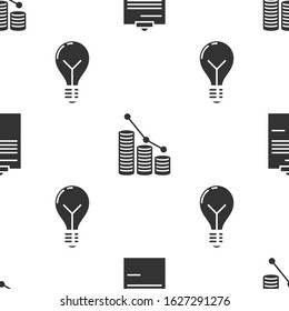 Set Document, Pie chart infographic and coin and Light bulb with concept of idea on seamless pattern. Vector