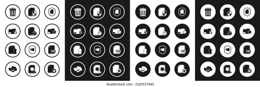 Set Document protection concept, Delete file document, folder, Trash can, with clock, TXT and Upload icon. Vector