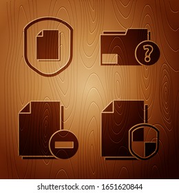 Set Document protection concept, Document protection concept, Document with minus and Unknown document folder on wooden background. Vector