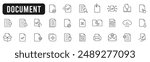 Set of document related line icons. File, page, form, report, search, list etc. Editable stroke