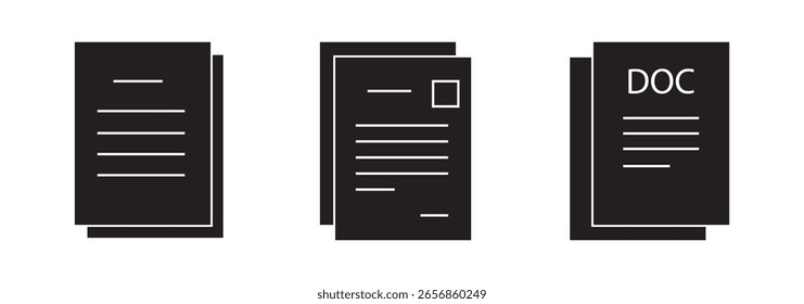 Conjunto de ícones de linha relacionados ao documento. Arquivo, página, formulário, relatório, pesquisa, lista etc. Traçado editável. Ilustração vetorial. Eps 10