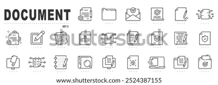 Set of document related line icons. Folder,  page, file, website etc. Editable stroke. Set 2