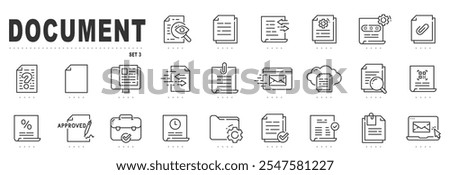 Set of document related line icons. Folder,  page, file, website etc. Editable stroke. Set 3