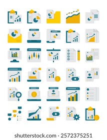 set of document report flat icon element vector illustration