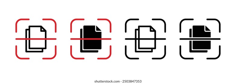 Set of  Document Scanning Process icon. Paperwork Digitization symbol. Vector illustration.