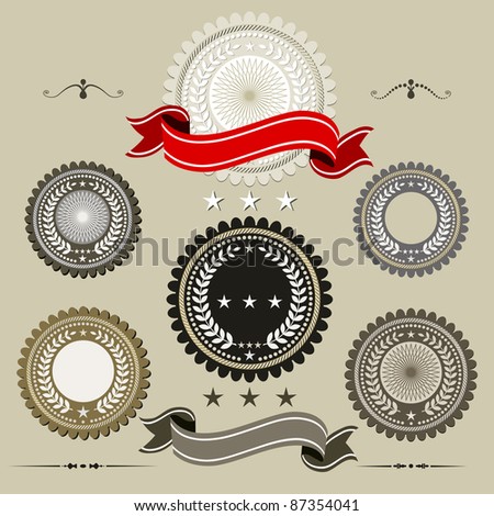 Set of document seals with ribbon for coupon, diploma or certificate, full scalable vector graphic