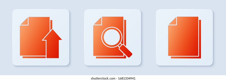 Set Document with search, Upload file document and Document. White square button. Vector