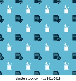 Set Document settings with gears and Pencil case stationery on seamless pattern. Vector