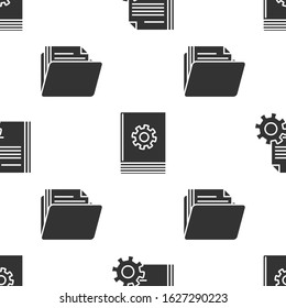 Set Document settings with gears, User manual and Document folder on seamless pattern. Vector