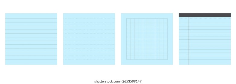 Conjunto de planilhas de documento para bloco legal. Notas de papel azul para memória