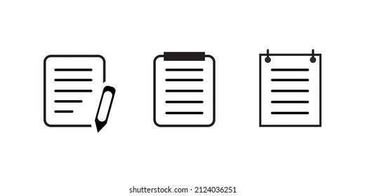 Set of document signs in minimal style. Modern design signs for website, application and programs isolated on white background. Concept of business contract with document and pencil. Vector