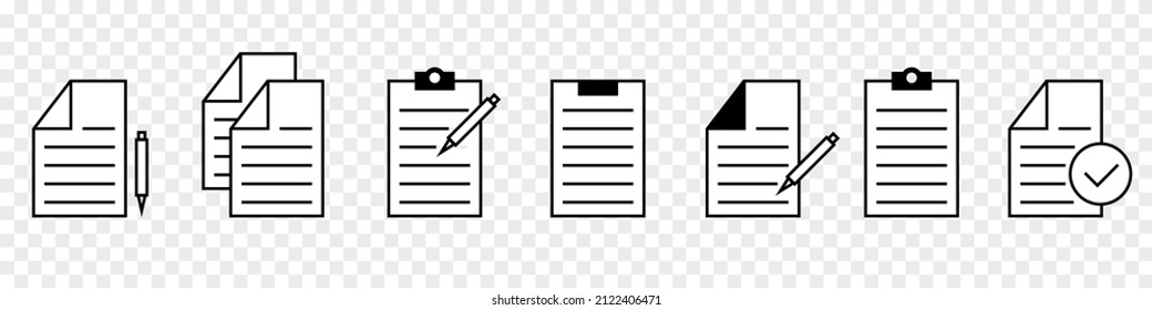 Set of document Symbol. Document icons. Paper document page icon. Vector illustration isolated on transparent background. EPS 10