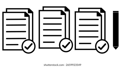 Conjunto de símbolos de documento. Iconos de página de documento de papel en estilo plano.