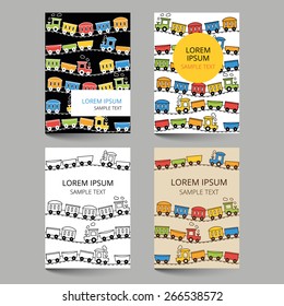 Set of document templates with trains, wagons and rails