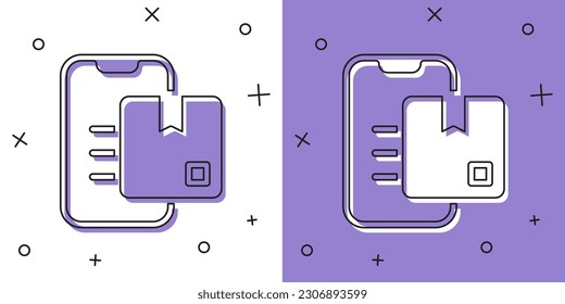 Set Document tracking marker system icon isolated on white and purple background. Parcel tracking.  Vector