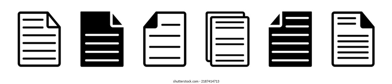 Set of document vector icons. File black linear icon. Vector 10 EPS.