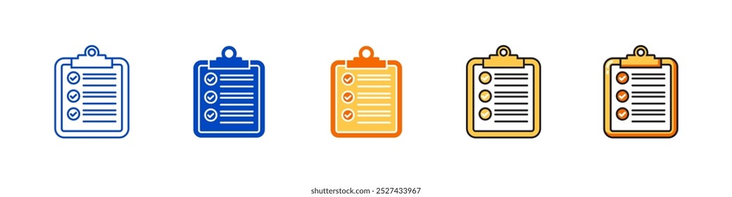 Set of document vector icons with outline, flat and color styles for paper, book, education, work, results and productivity symbols.