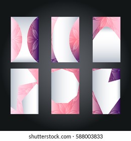 Set of document,brochure templates, separated vector templates for cards,presentations,business cards with pink and purple neon glow abstract background